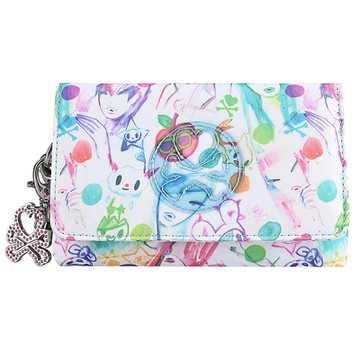 展示品 TOKIDOKI 透明藍LOGO日系暈染風格圖案尼龍拉鍊化妝手拿包(彩x粉紅)