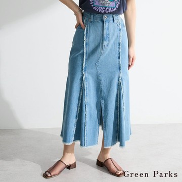 Green Parks 流蘇抓褶前開衩牛仔魚尾裙(06000267400)