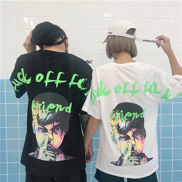 FINDSENSE Z1 日系 時尚 潮 男女情侶 休閒 寬鬆 五分袖 惡搞圖案印花 短袖T恤 特色短T 圖案T