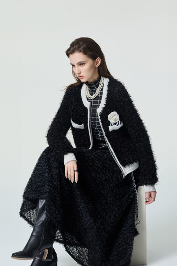 帶子紗崁銀蔥拉鍊式針織外罩