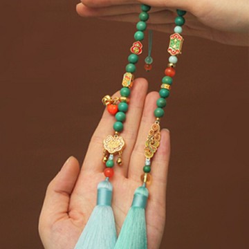 【巴黎精品】現貨+預購 汽車掛飾車內吊墜-綠松石如意鎖琺瑯流蘇汽車內飾a1bp73