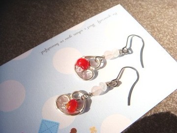 柚子林琉璃 - 設計款 - 甜妞兒愛心耳環 - 櫻桃紅- 可改夾式