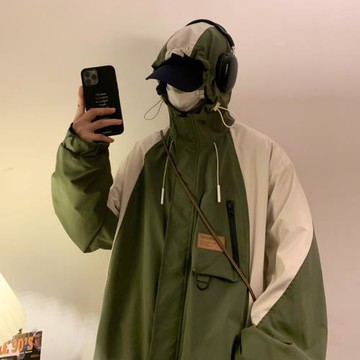 撞色拼接機能風沖鋒衣外套男美式復古工裝夾克春秋戶外爬山登山服