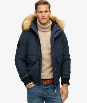 Superdry Men's Men's Hooded Everest Puffer Bomber Jacket Navy / Nordic Chrome Navy - Size: XL