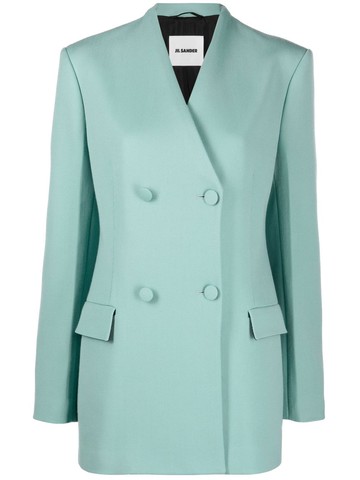 Jil Sander - double-breasted blazer - women - Polyamide/Viscose/Virgin Wool - 38 - Blue