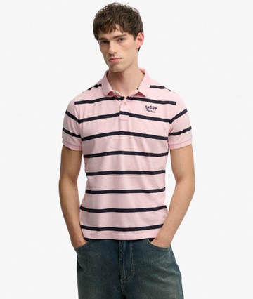 Superdry Men's Vintage Stripe Jersey Polo Shirt Pink Size: M