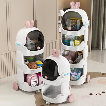 小推車收納架卡通收納柜客廳零食儲物柜子家用兒童玩具收納置物架