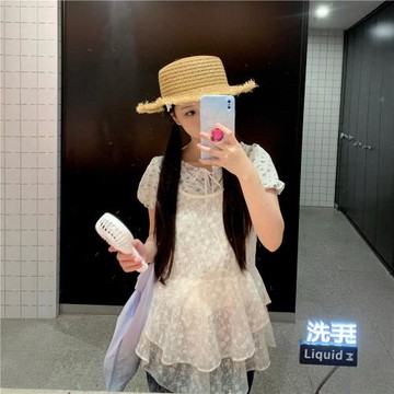 清倉CP 疊穿氛圍感 不對稱靈動 精致花朵蕾絲吊帶罩裙 蕾絲裙