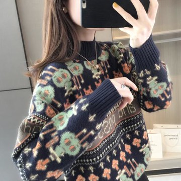 2025年新款高領毛衣女冬加厚打底衫卡通學生洋氣秋冬慵懶寬松外穿
