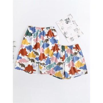 情侶純棉睡褲日系薄款印花寬松休閑春秋長褲夏季沙灘旅行男女短褲