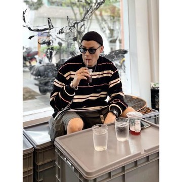 日系重磅320G余文樂復古休閑長谷川刺繡條紋短袖長袖cityboy風T恤