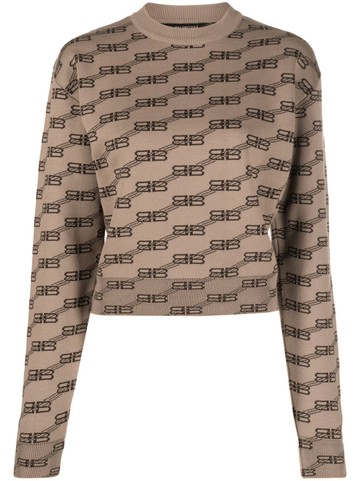 Balenciaga - logo-intarsia jumper - women - Cotton/Wool/Polyester/Elastane/Polyamide - S - Neutrals