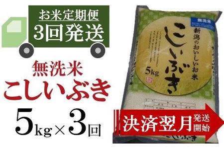 令和5年産新米柏崎産 こしいぶき 無洗米 5kg×3回（計 15kg） [F230]