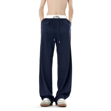 藏青色冰絲褲子男款夏季薄款速干彎刀褲高個子加長美式休閑運動褲