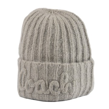 COACH 女款 Script 針織羊毛帽-灰樺