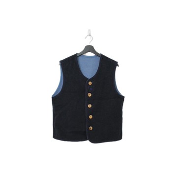 Back to Green-復古毛料背心 兩面可穿 藍愛心 v-34/sweater vest