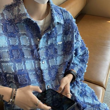 美式新款高級撞色格子長袖襯衫男女時尚潮牌痞帥襯衣外套復古上衣