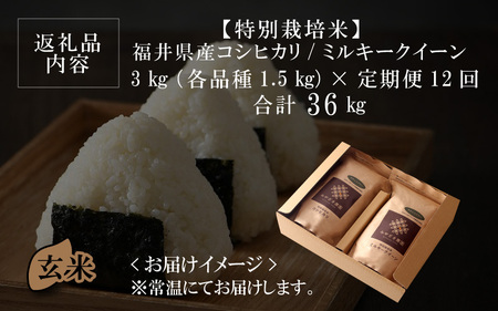 福井県産 コシヒカリ ミルキークイーン 1.5kg 各1袋 計3kg (玄米) ～化学肥料にたよらない100%の有機肥料～ ネオニコフリー スタンドパック [H-13403_02]