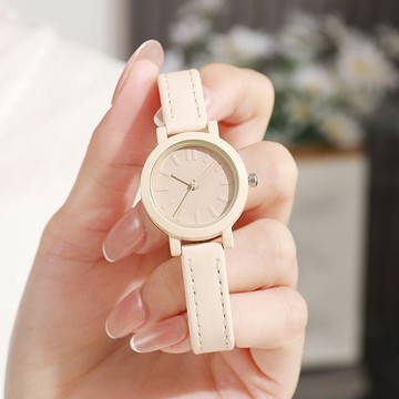 ⌚免運⌚多巴胺杏色手錶女士ins高顏值初高中學生簡約個性小巧細帶超顯白指針手錶 女錶 學生 靜音 防水手錶 考試手錶 石