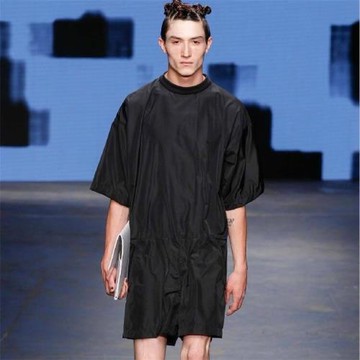 夏裝新款歐美高街風寬松圓領大碼連體褲短褲短褲連體服街頭風男士