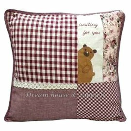 超可愛日式和風拼布抱枕套 紅色格子小熊《 45cmX45cm 》 ★超有質感喔★ Zakka'fe