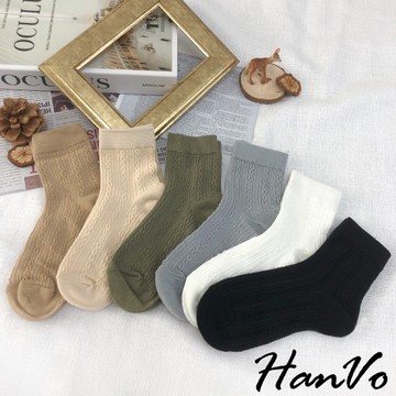 【HanVo】天天出貨 秋冬小麻花編織中筒襪 潮流時尚休閒襪 韓系襪子 白襪 襪子 中筒襪 女生配件 A12-6072
