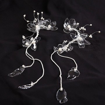 森系新款透明造花液花朵發飾耳掛超仙氣新娘頭飾禮服婚紗盤發配飾