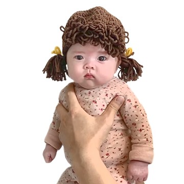 Vanibaby 女童款假髮毛線帽 3~12個月適用  假辮子劉海款  帽圍(40~46cm)