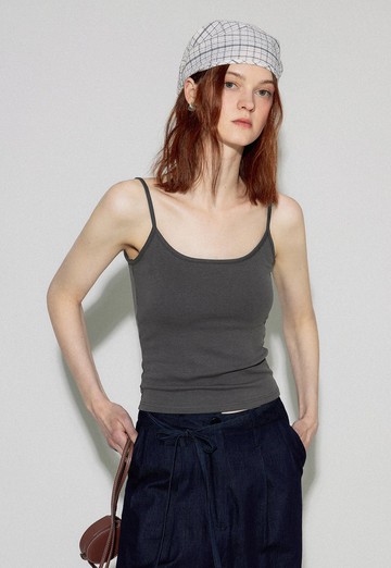 自帶一體式胸墊 U型領露背桑蠶絲背心