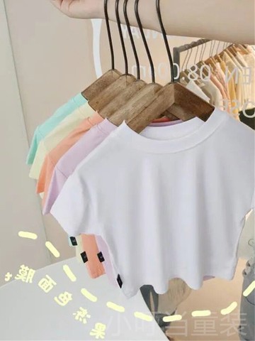 夏季新款~糖果色薄款t恤可愛百搭夏裝家庭男女寶寶寬松短袖上衣潮