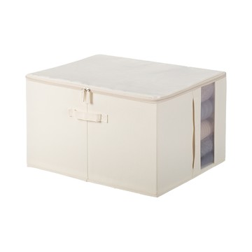 【日本霜山】棉麻布可折疊衣物收納箱(附透窗)-60L-3入