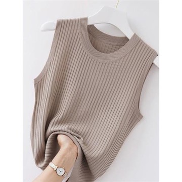 螺紋冰絲吊帶背心女夏外穿大碼胖MM遮肚西裝內搭無袖針織打底上衣