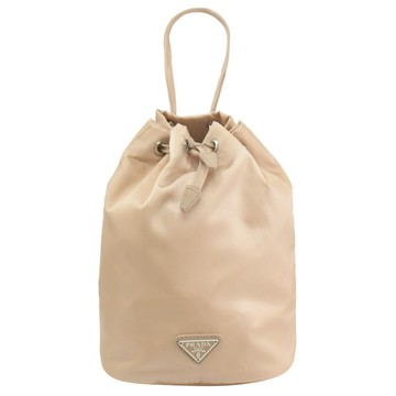 PRADA 三角LOGO尼龍束口萬用包/化妝包.裸膚色