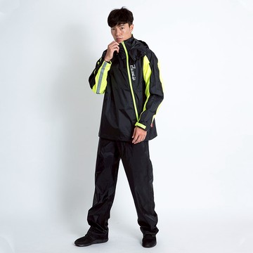 去去雨水走斜開雙拉鍊兩件式-螢光黑