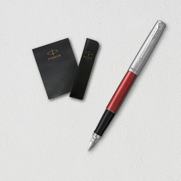 【PARKER】Jotter原創系列 鋁桿 紅鋼筆 真皮筆套禮盒 客製化刻字