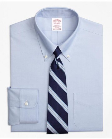 Brooks Brothers Men's Stretch Madison Relaxed-Fit Dress Shirt, Non-Iron Pinpoint Button-Down Collar | Blue | Size 15½ 34