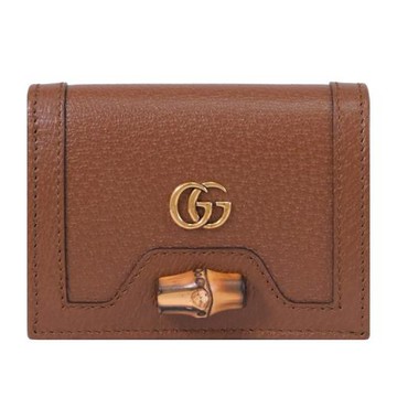 GUCCI 658244 Diana GG 竹節系列荔枝皮扣式零錢短夾.棕