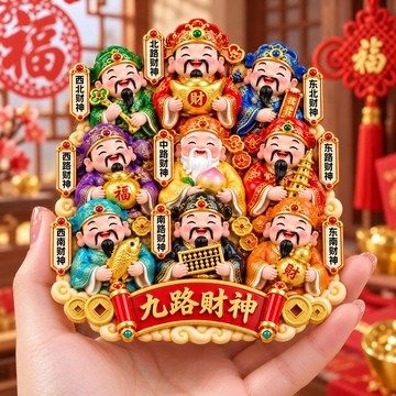 ⚡臺灣出貨⚡九路財神送財來樹脂立體浮雕磁吸冰箱貼冰箱裝飾送朋友小禮品