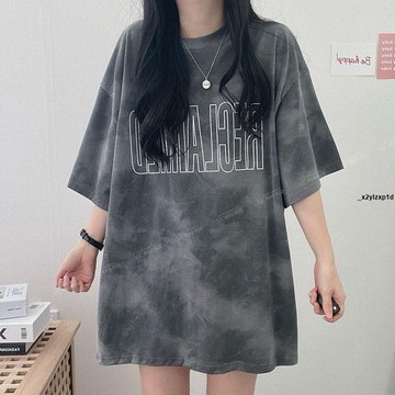 短袖T恤台出扎染短袖t恤女新款大碼夏季韓版寬松設計感小眾中長款