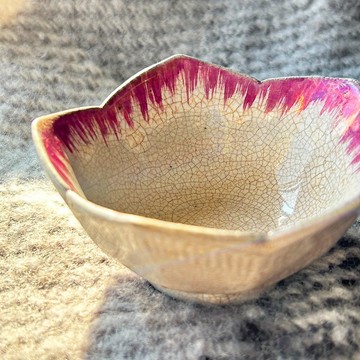 日本 日式九谷燒五葉開片小碟│昭和時期  落櫻紛飛 有落款