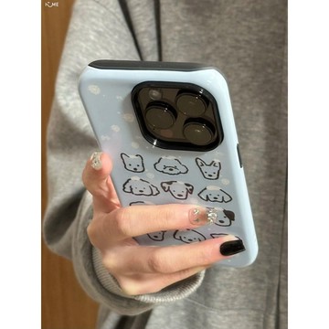 可愛藍色狗頭蘋果16/15promax菲林14二合一iPhone13/12手機殼11硬