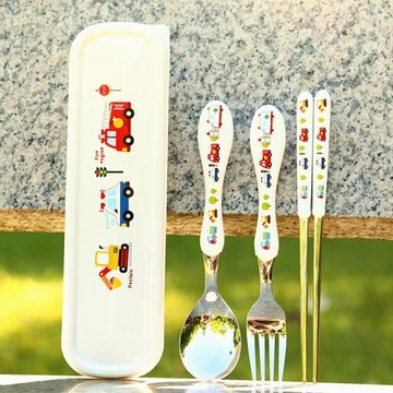 304不銹鋼成人筷子勺子套裝日式學生創意便攜式可愛餐具盒三件套
