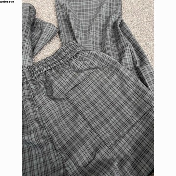 【美式休閒】cleanfit灰色格子褲 男女夏季鬆弛感慵懶褲子 美式休閒闊腿直筒長褲 格子褲 直筒 直筒長褲 長褲