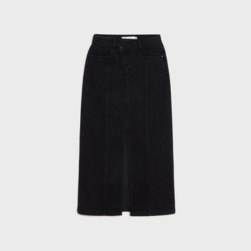 超級牛仔拉升小個子春夏新款斜腰頭前開衩中長款牛仔半身裙26C