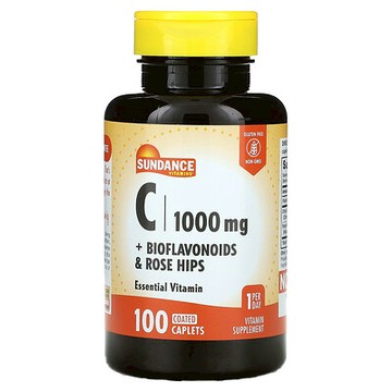 Sundance Vitamins, C + 生物類黃酮和玫瑰果，100 片包衣囊片