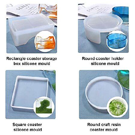 12 Pieces Coaster Resin Molds Set, Silicone Coaster Molds for Resin, Epoxy Casting Mold for DIY Art Craft Cup Mat, Round Coaster Molds, Square Coa