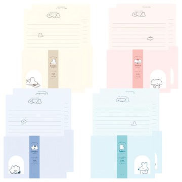 Mungu 1000 感性Boba窗戶信紙 4款x2張組合  淡粉色 + 薄荷色 + 寧靜色 + 奶油色  8張