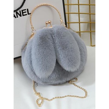 卡通兔子毛絨包包2021新款潮帶毛手提包單肩鏈條包毛毛女包斜挎包