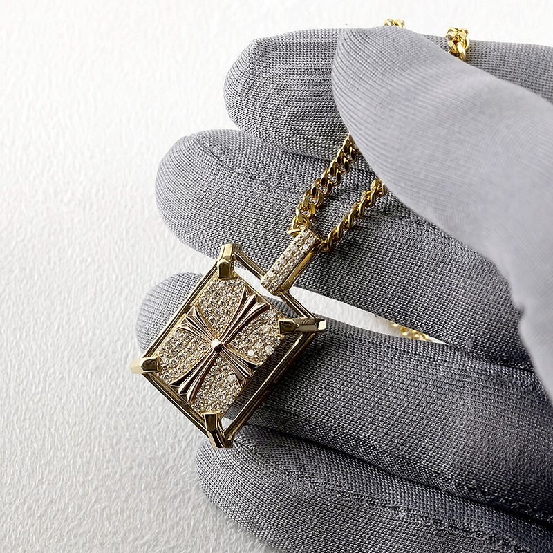 18金 ネックレス メンズ ダイヤモンド 0.75ct クロス ペンダント