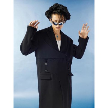 KADAKADA長款復古寬肩廓型穿插結構多穿高級感雙排扣暗黑休閑風衣